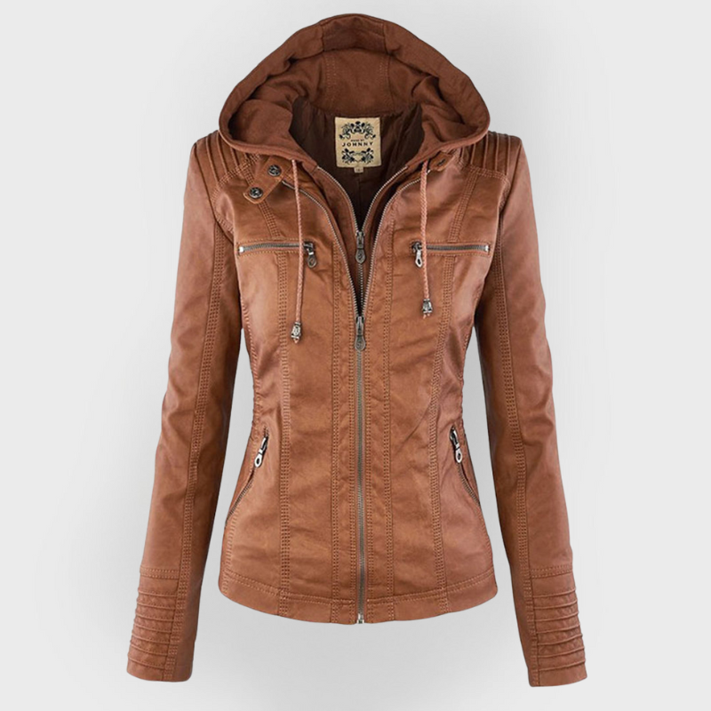Pia™ | Moderne Lederjacke mit Kapuze