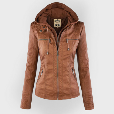 Pia™ | Moderne Lederjacke mit Kapuze