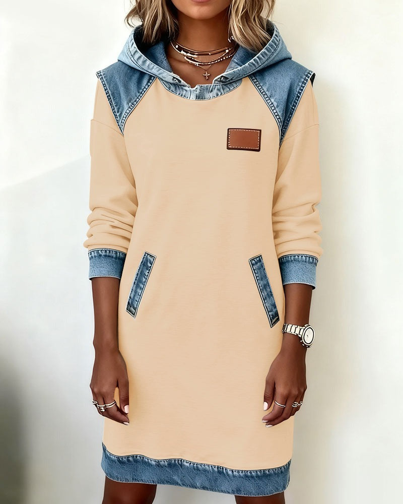 Nele™ | Hoodie-Kleid mit Denim-Einsätzen