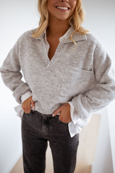 Mara™ | Grauer Strickpullover