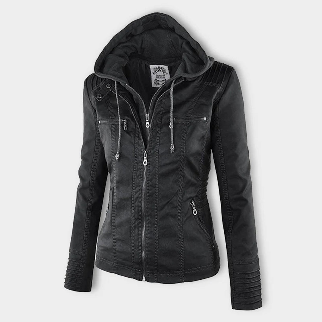 Pia™ | Moderne Lederjacke mit Kapuze