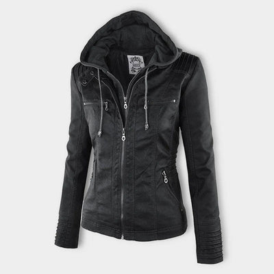 Pia™ | Moderne Lederjacke mit Kapuze