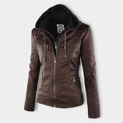 Pia™ | Moderne Lederjacke mit Kapuze