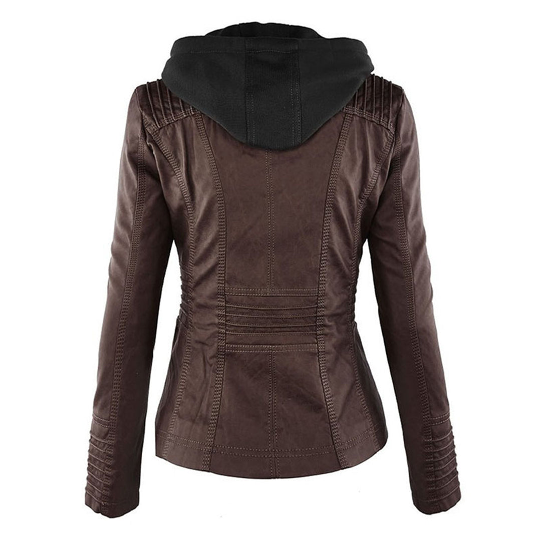 Pia™ | Moderne Lederjacke mit Kapuze