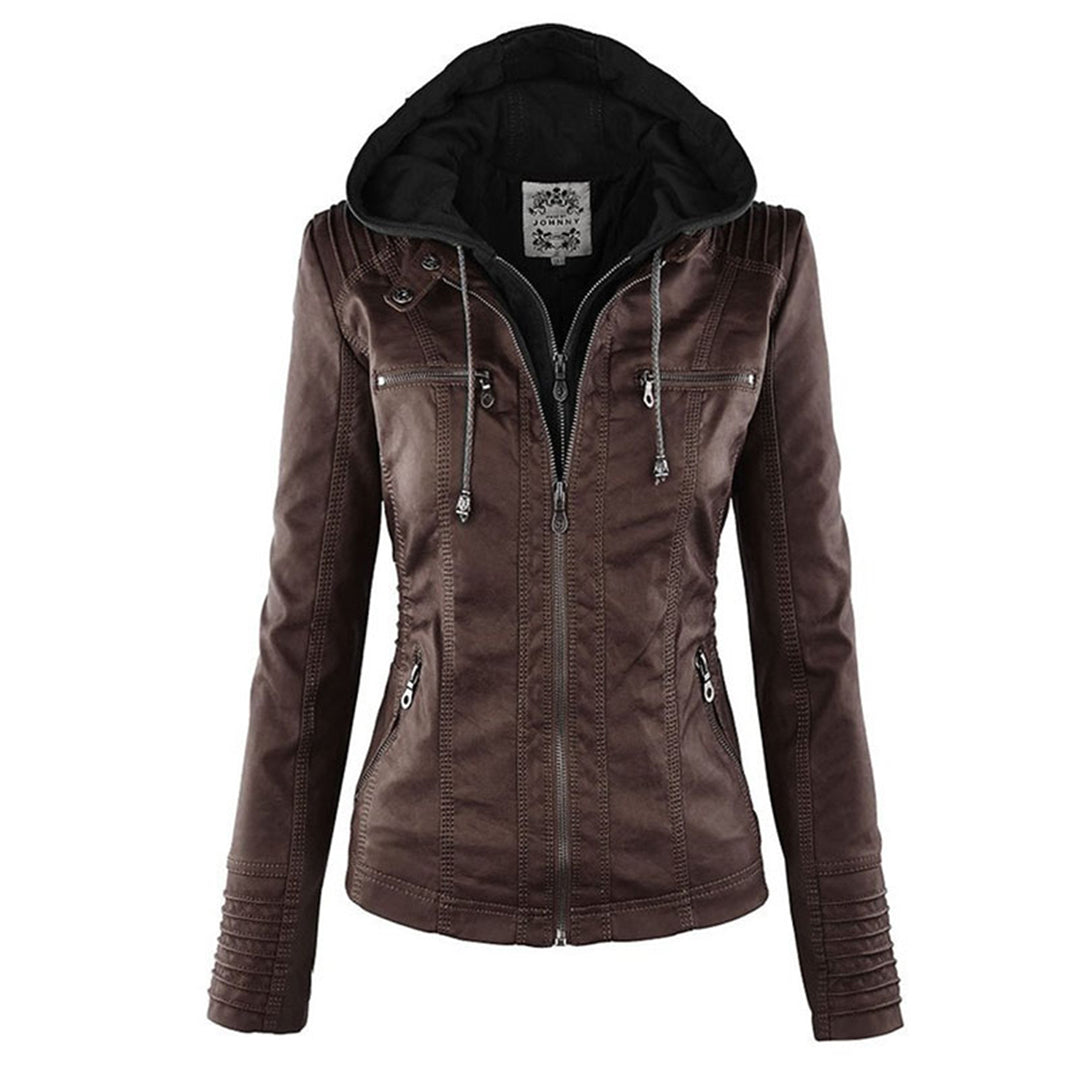 Pia™ | Moderne Lederjacke mit Kapuze