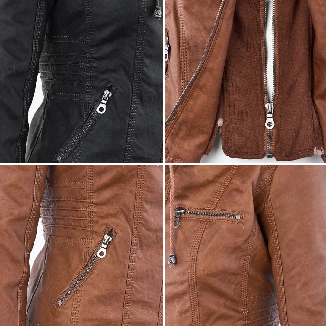 Pia™ | Moderne Lederjacke mit Kapuze