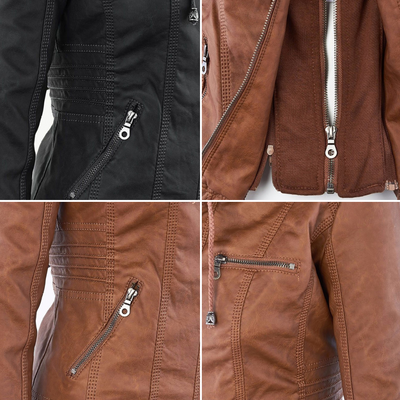 Pia™ | Moderne Lederjacke mit Kapuze