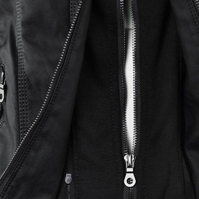 Pia™ | Moderne Lederjacke mit Kapuze