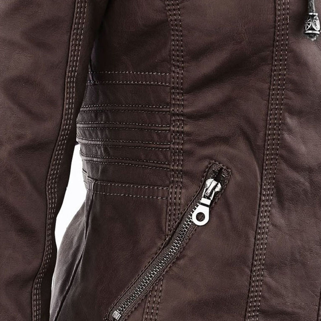 Pia™ | Moderne Lederjacke mit Kapuze