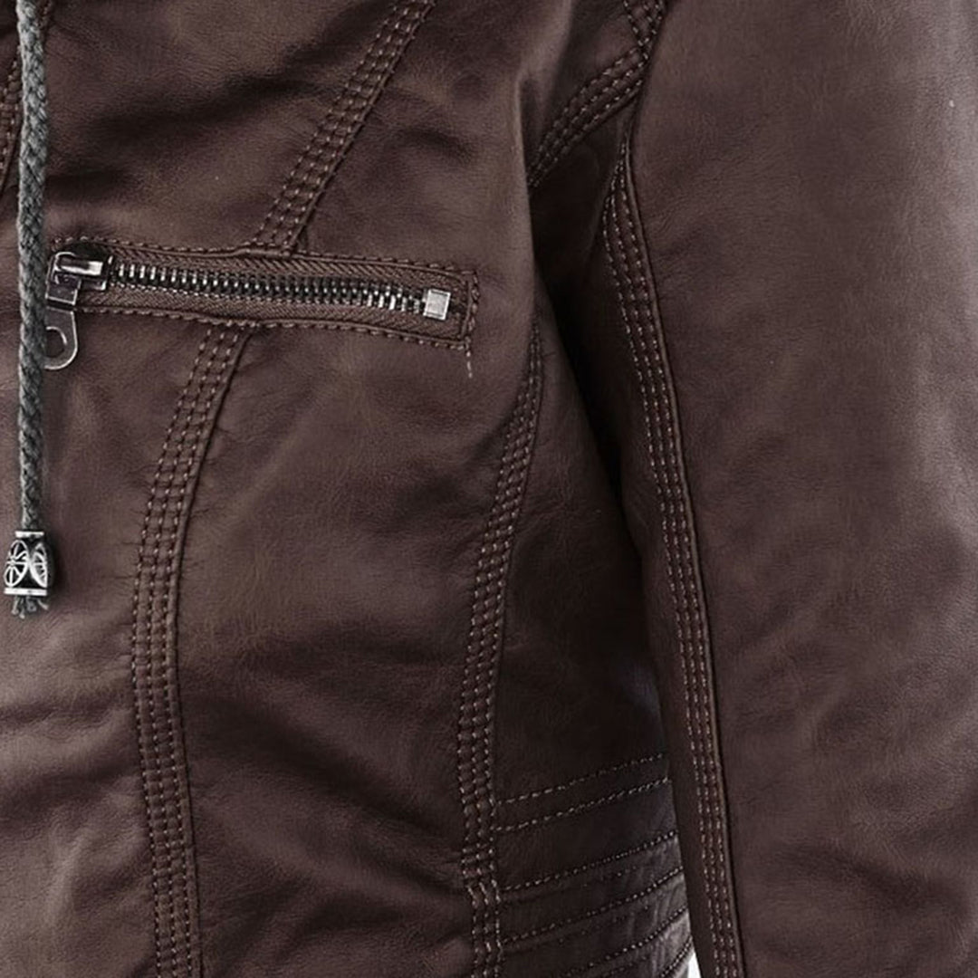 Pia™ | Moderne Lederjacke mit Kapuze