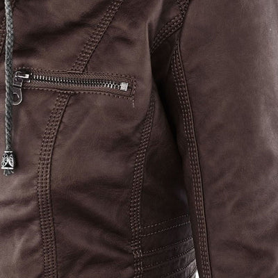 Pia™ | Moderne Lederjacke mit Kapuze