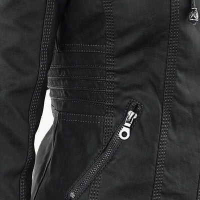 Pia™ | Moderne Lederjacke mit Kapuze