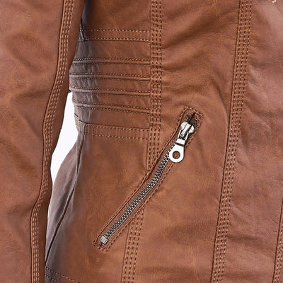Pia™ | Moderne Lederjacke mit Kapuze