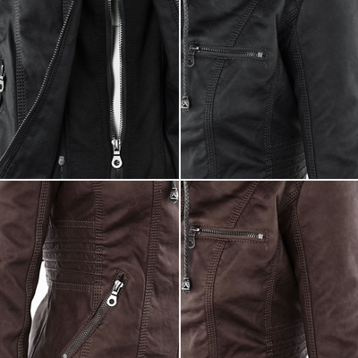 Pia™ | Moderne Lederjacke mit Kapuze
