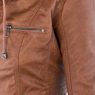 Pia™ | Moderne Lederjacke mit Kapuze