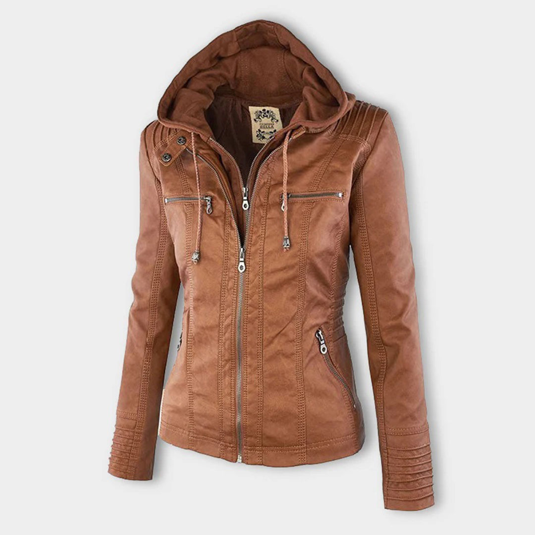 Pia™ | Moderne Lederjacke mit Kapuze