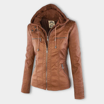 Pia™ | Moderne Lederjacke mit Kapuze