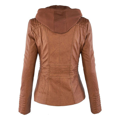 Pia™ | Moderne Lederjacke mit Kapuze