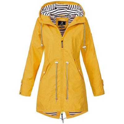 Damen Leichter Wasserdichter Regenmantel Ideal für Lässige Outdoor-Wanderungen Trench-Stil mit Kordelzug