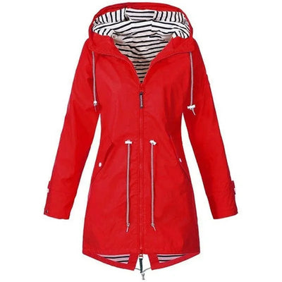 Damen Leichter Wasserdichter Regenmantel Ideal für Lässige Outdoor-Wanderungen Trench-Stil mit Kordelzug