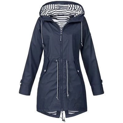 Damen Leichter Wasserdichter Regenmantel Ideal für Lässige Outdoor-Wanderungen Trench-Stil mit Kordelzug