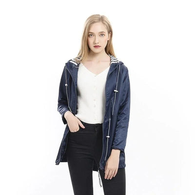 Damen Leichter Wasserdichter Regenmantel Ideal für Lässige Outdoor-Wanderungen Trench-Stil mit Kordelzug