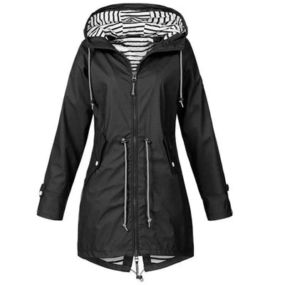 Damen Leichter Wasserdichter Regenmantel Ideal für Lässige Outdoor-Wanderungen Trench-Stil mit Kordelzug