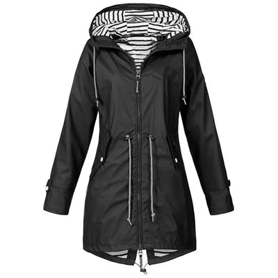 Damen Leichter Wasserdichter Regenmantel Ideal für Lässige Outdoor-Wanderungen Trench-Stil mit Kordelzug