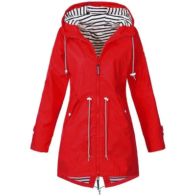 Damen Leichter Wasserdichter Regenmantel Ideal für Lässige Outdoor-Wanderungen Trench-Stil mit Kordelzug