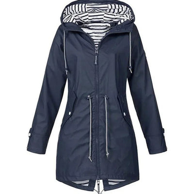 Damen Leichter Wasserdichter Regenmantel Ideal für Lässige Outdoor-Wanderungen Trench-Stil mit Kordelzug