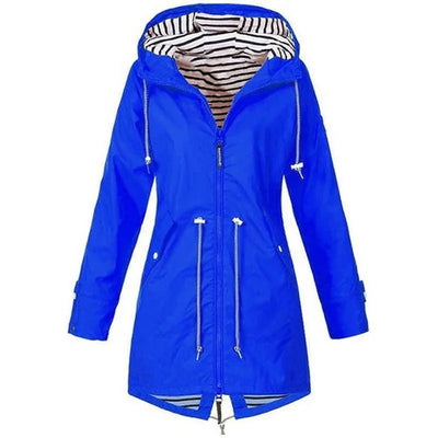 Damen Leichter Wasserdichter Regenmantel Ideal für Lässige Outdoor-Wanderungen Trench-Stil mit Kordelzug