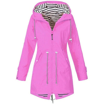 Damen Leichter Wasserdichter Regenmantel Ideal für Lässige Outdoor-Wanderungen Trench-Stil mit Kordelzug